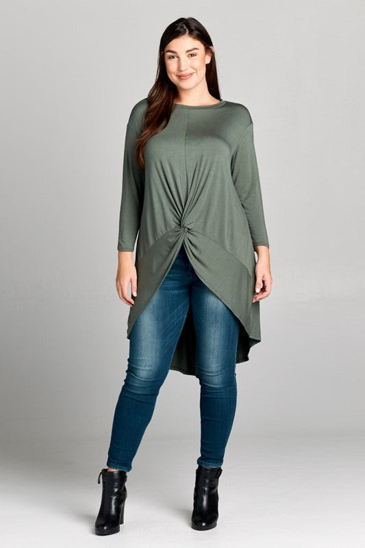 28 SQ {Defying Expectations} Olive Hi-Lo Tunic w/ Tie   PLUS SIZE XL 2X 3XDetail