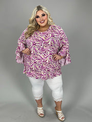 100 PQ {Swirl With Me} Purple Swirl Cascading Sleeve Top EXTENDED PLUS  SIZE  TRUE TO SIZE!!