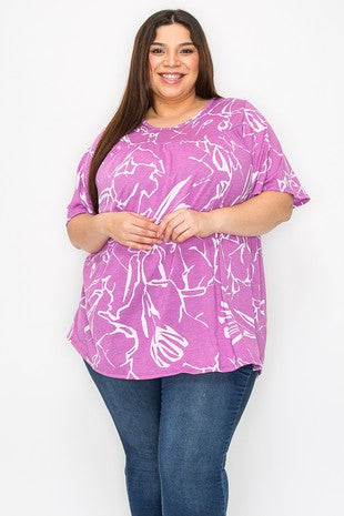 100 PSS {Just Chilling) Purple & White Inverted Baby Doll Top Wide Sleeve  EXTENDED PLUS SIZE 4X 5X 6X