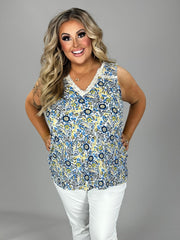 SV-A/M-109 {Style & Co} Blue Floral Sleeveless Top Retail $56.50 PLUS SIZE