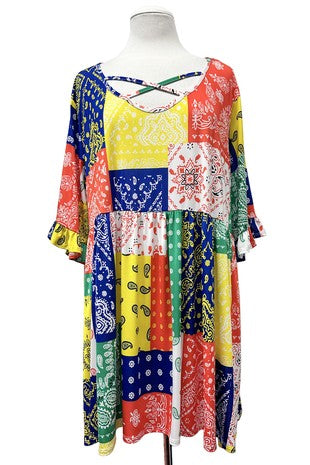 100 PSS {One More Try} Yellow Multi Paisley Cross Neck Top EXTENDED PLUS SIZE 3X 4X 5X