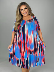 93 PSS-C {Day Of Gratitude} Blue/Multi-Color Print Dress PLUS SIZE XL 2X 3X