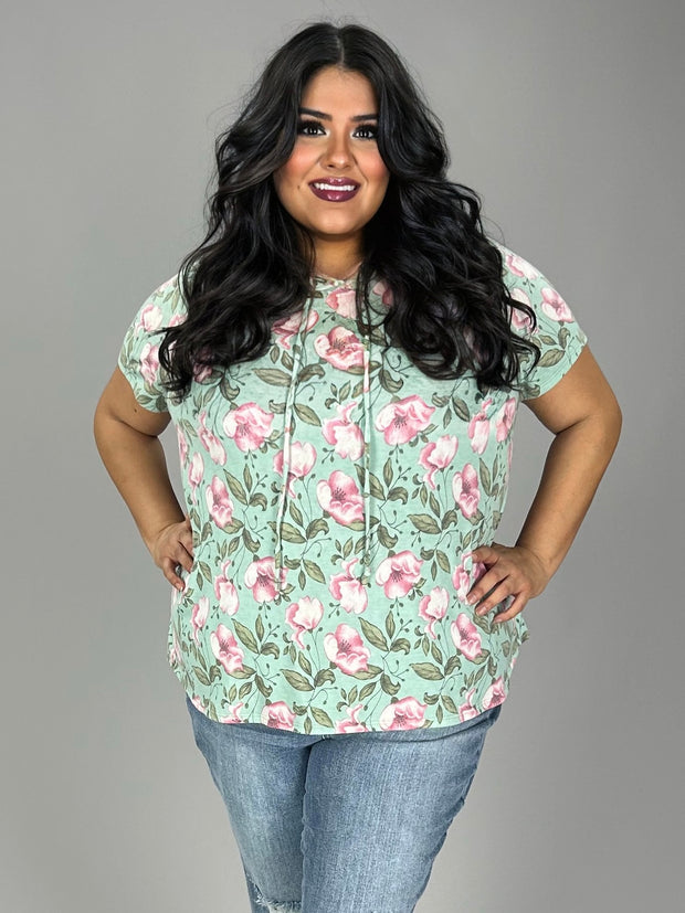 36 HD-A {I Hope You Hoodie} Mint Floral Hoddie PLUS SIZE 1X 2X 3X