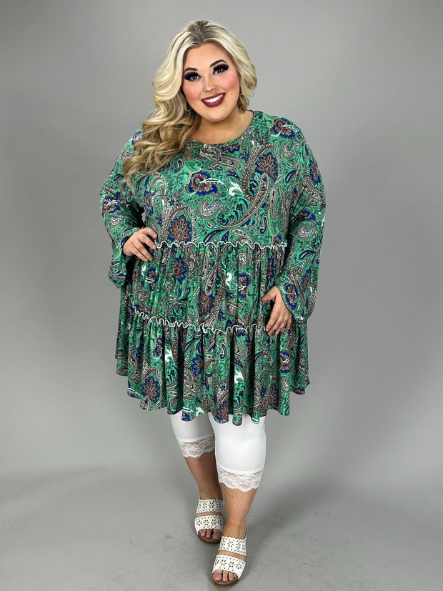 53 PLS {Only Mean One Thing} Emerald Green Paisley Tiered Top EXTENDED PLUS SIZE 2X 3X 4X 5X