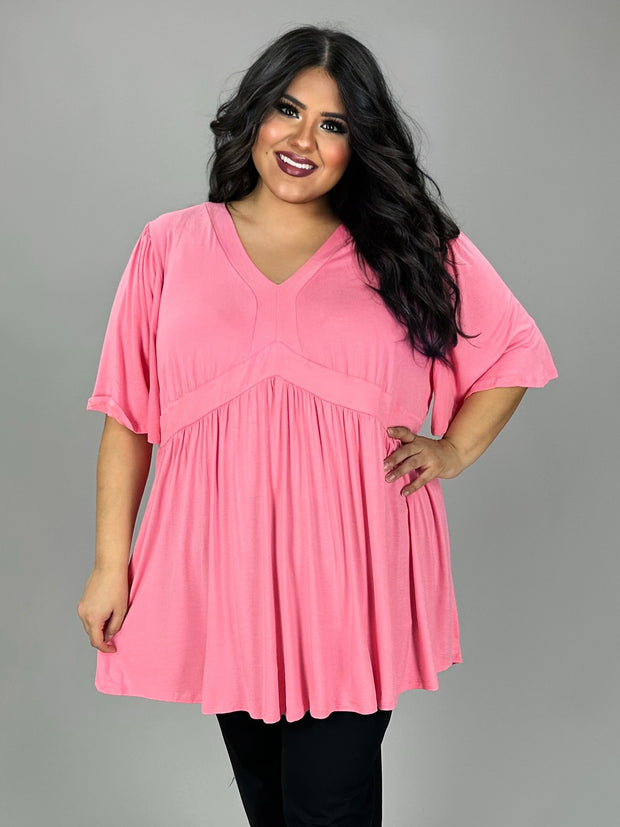 12 SSS {Catching Glances} Pink V-Neck Babydoll Tunic  PLUS SIZE 2X (May Size Down 1 Size)
