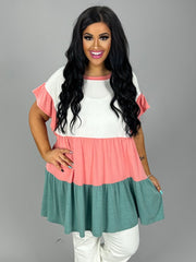18 CP-J {Share The Joy} Coral Pink/Teal Contrast Dress PLUS SIZE 1X 2X 3X
