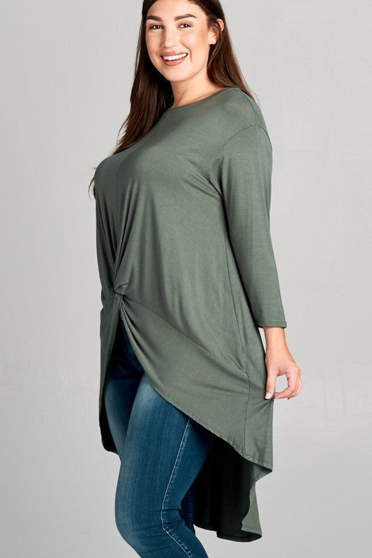 28 SQ {Defying Expectations} Olive Hi-Lo Tunic w/ Tie   PLUS SIZE XL 2X 3XDetail