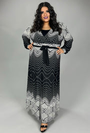 LD-N  {Highlight The Good} Black/White Print V-Neck Maxi Dress PLUS SIZE 1X 2X 3X
