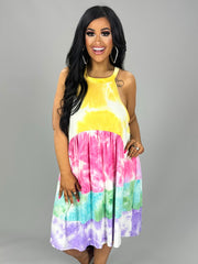 74 SV-A {Rainbows & Sunshine}  Yellow Tie Die Halter Neck PLUS SIZE XL 2X 3X