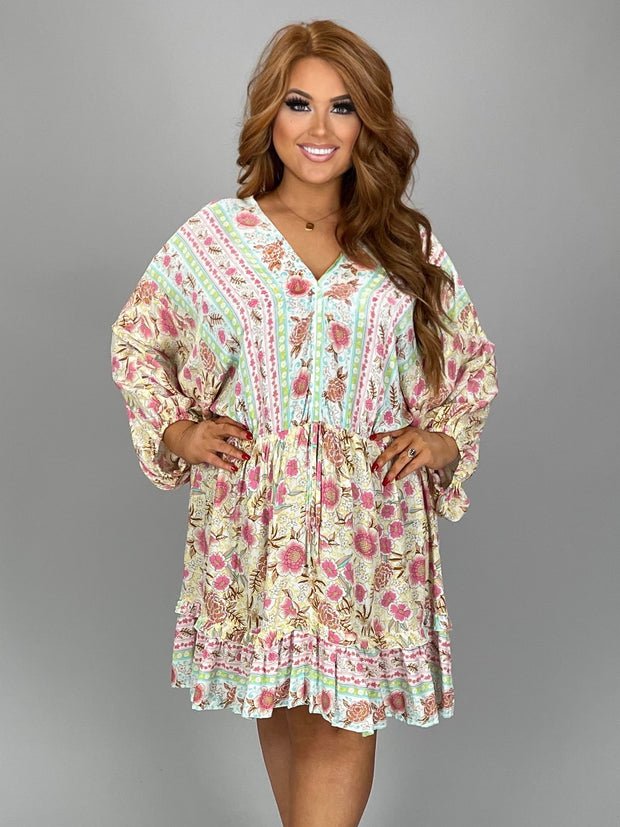 SALE!! 24 PSS-G {Feel Trendy} Umgee Cream Floral Dress PLUS SIZE XL 1X 2X