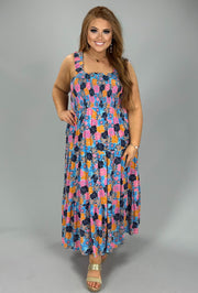 LD-P {Style That Fits You} Blue Floral Smocked Midi Dress PLUS SIZE XL 1X 2X