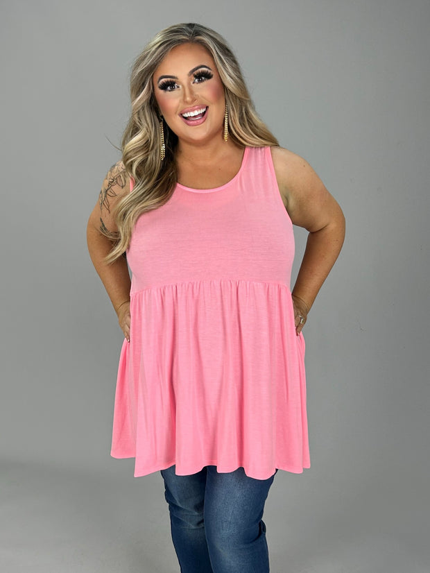 78 SV-A {Never Better} Bright Pink Sleeveless Babydoll Top PLUS SIZE 1X 2X 3X