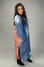 LD-G {Coming Home} Med. Chambray Cactus Print Dress  PLUS SIZE 1X 2X 3X