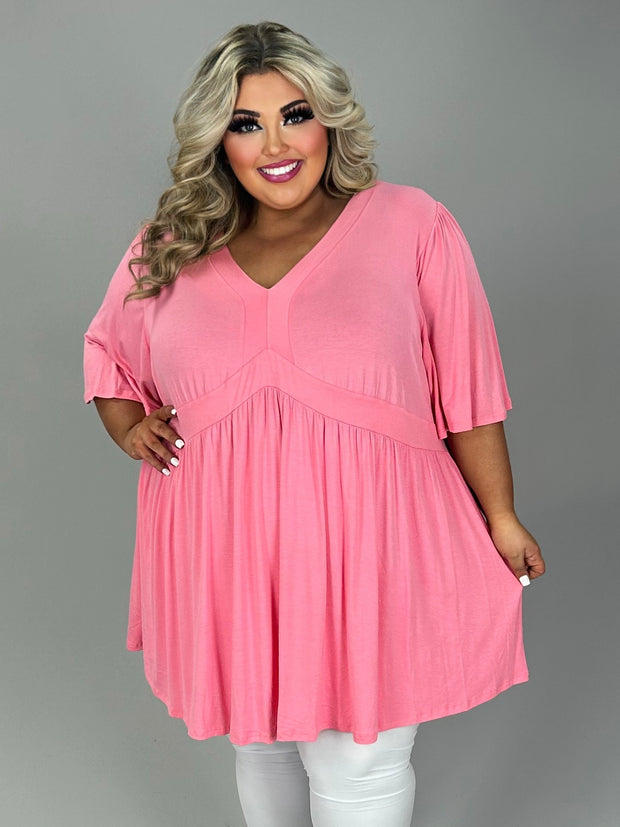 12 SSS {Catching Glances} Pink V-Neck Babydoll Tunic  PLUS SIZE 2X (May Size Down 1 Size)