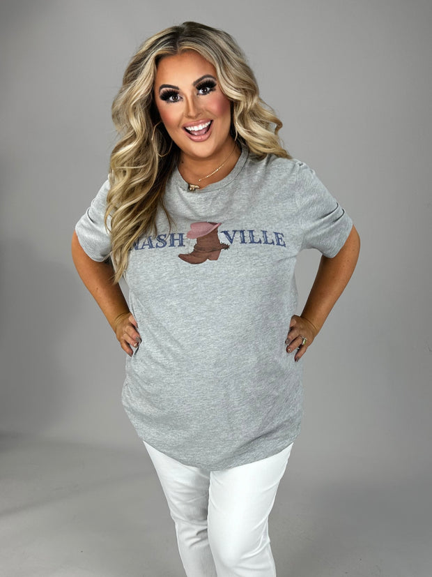 65 GT-H {Nashville Boot} Heather Grey Graphic Tee PLUS SIZE 1X 2X 3X
