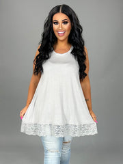 SV-B (Right For You) Grey Mist Sleeveless Tunic With Lace Hem PLUS SIZE 1X 2X 3X