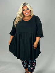 29 SSS-D {Curvy Is My Fav} Black Babydoll Ruffle Sleeve Tunic  PLUS SIZE XL 2X 3X  (May Size Down 1 Size)