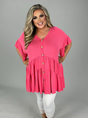 58 SSS-A {Take Me To Town} Coral Button Up Tiered Tunic PLUS SIZE 1X 2X 3X