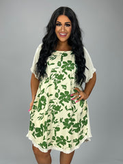 32 CP {Country Retreat} Umgee Oatmeal  Floral Print Dress PLUS SIZE XL 1X 2X