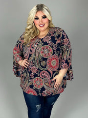 25 PQ {Solving Mysteries} Navy/Pink Mandala PaisleyTop EXTENDED PLUS SIZE 4X 5X 6X