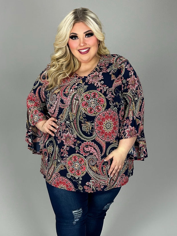 25 PQ {Solving Mysteries} Navy/Pink Mandala PaisleyTop EXTENDED PLUS SIZE 4X 5X 6X