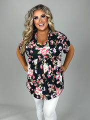 42 PSS {You Heard Me} Black Floral V-Neck Babydoll Top  PLUS SIZE 1X 2X 3X