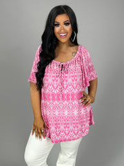 42 PSS-S {Know No Limits}  Pink Print Top PLUS SIZE 1X 2X 3X