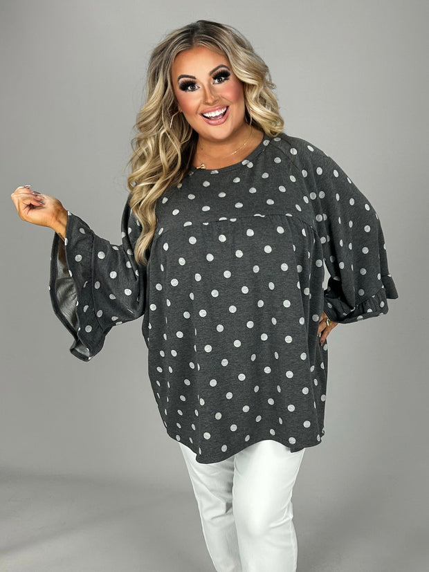 PQ- B"Let's Get Real" Gray/Polka Dot Babydoll** PLUS SIZE