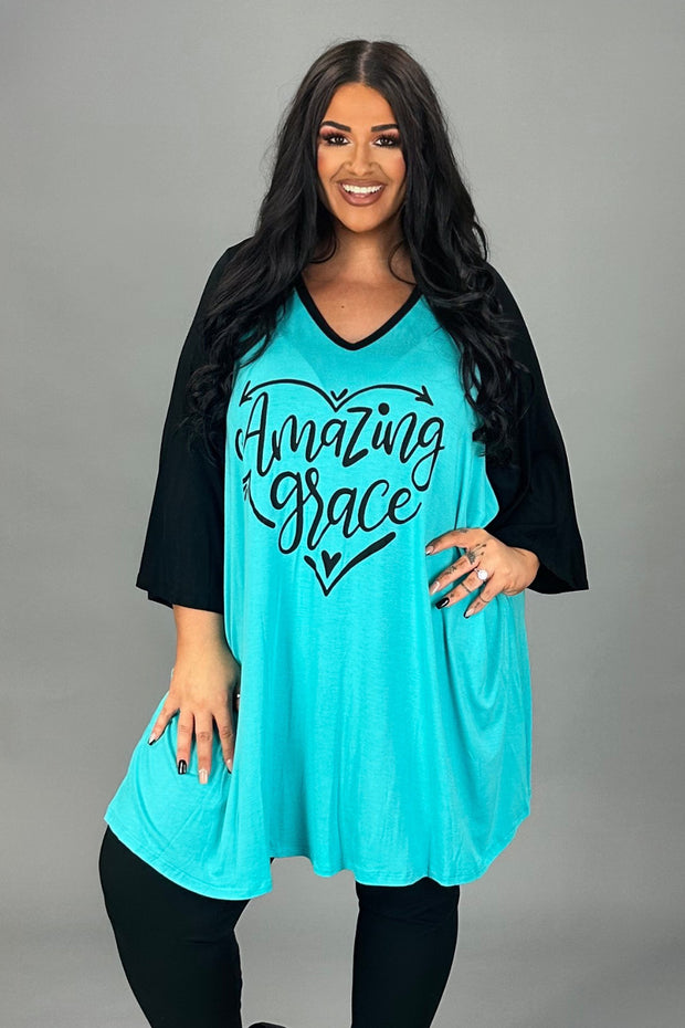 29  GT {Amazing Grace} Turquoise/Black Graphic Tee  PLUS SIZE XL 2X 3X 4X 5X 6X