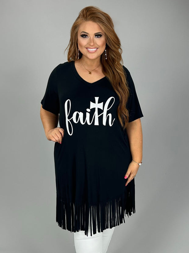 47 GT-A {Matthew 17:20}  Black "Faith" Fringed Tunic   PLUS SIZE XL 2X 3X 4X 5X 6X