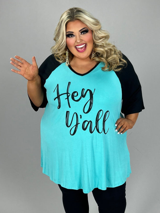 16 GT {Hey Y'all} Teal/Black Graphic Tee  PLUS SIZE XL 2X 3X 4X 5X 6X (May Size Down 1 Size)
