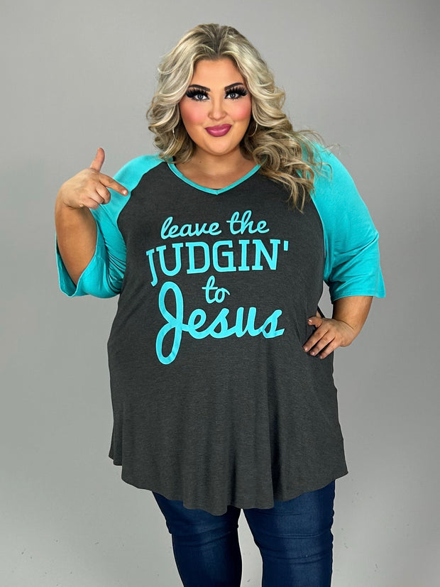 50 GT {Leave The Judgement} Charcoal Teal Graphic Tee  PLUS SIZE XL 2X  (May Size Down 1 Size)