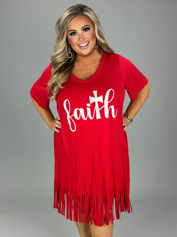 50 GT-C {Matthew 17:20} Red "Faith" Fringed Tunic   PLUS SIZE XL 2X 3X