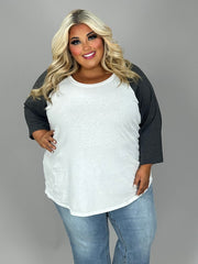 68 CP {Time To Play} White/Med Heather Grey Raglan Tee Plus Size 00 0 1X 2X