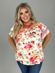 37 CP-P {I See A Difference} Raspberry Floral Stripe Top PLUS SIZE 1X 2X 3X