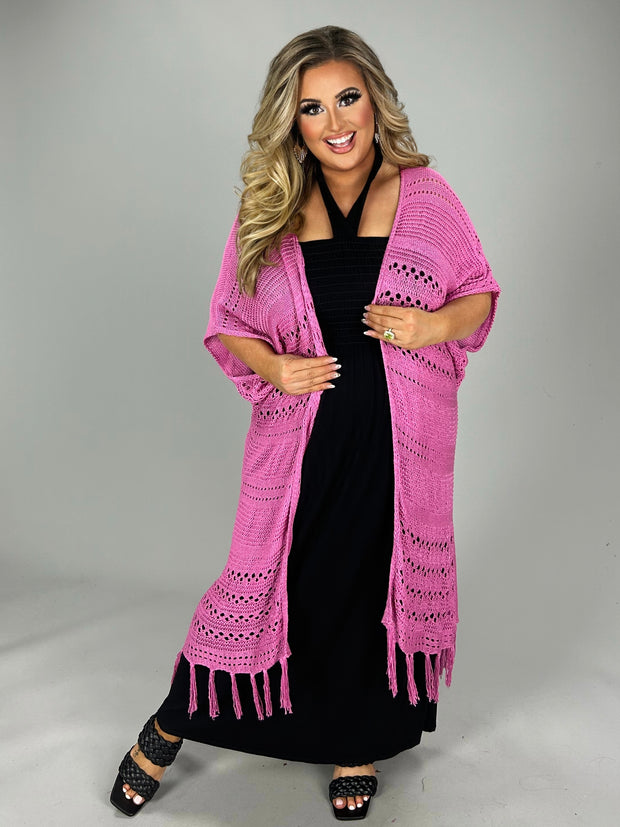 OT-B {MimosaLane} Lt. Orchid Cardigan with Fringe Detail With Back Lace Insert PLUS SIZE 1X 2X 3X