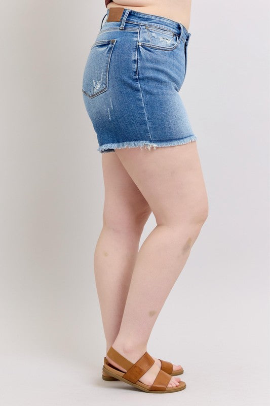 BT {Be My Shorty} Judy Blue Vintage Wash Fray Hem Shorts PLUS SIZE 1X 2X 3X