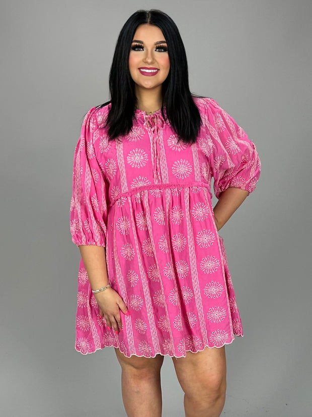 28 PQ {My Biggest Treasure} Umgee  Pink Embroidered Dress PLUS SIZE XL 1X 2X