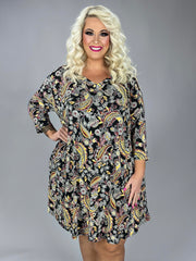 51 PQ {All This Sass} Black Yellow Paisley Print Dress EXTENDED PLUS SIZE 3X 4X 5X
