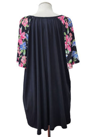 100 SD {Black Violet} Black Floral Sleeve Round Neck Tunic EXTENDED PLUS SIZE 4X 5X 6X