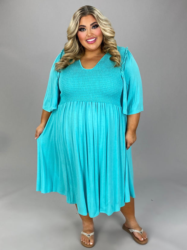 33 SSS-T {Look Stunning In Curvy} Mint Smocked Dress PLUS SIZE XL 2X