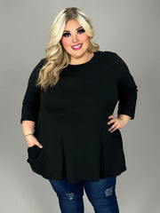 26 SQ  {Daily Movement} Black Top w/Pockets PLUS SIZE 1X 2X 3X