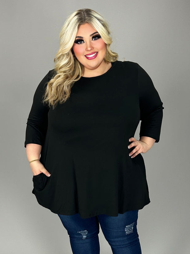 26 SQ  {Daily Movement} Black Top w/Pockets PLUS SIZE 1X 2X 3X