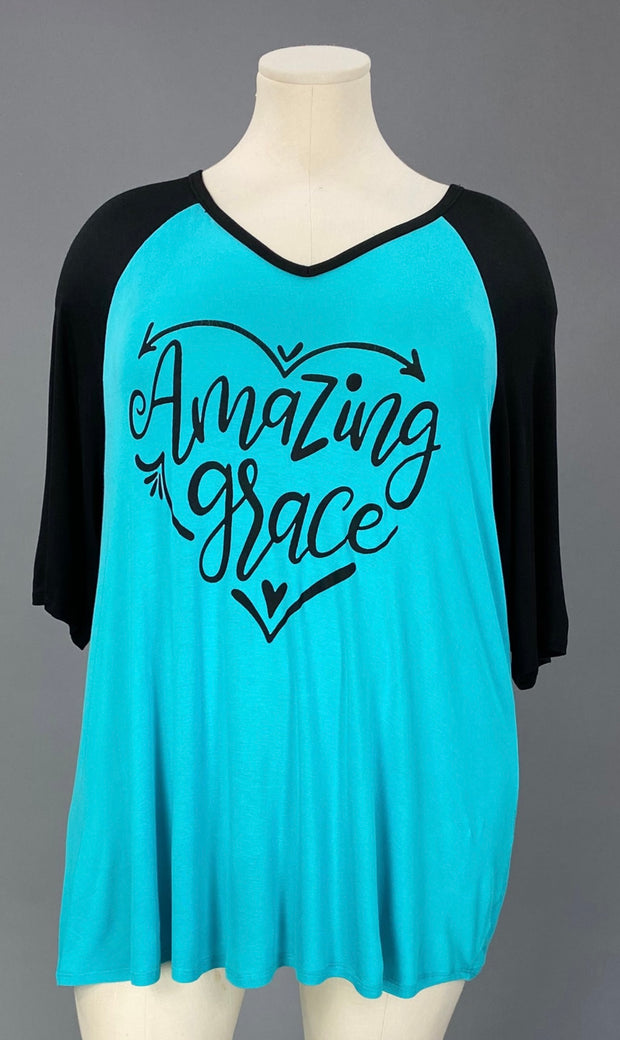 29  GT {Amazing Grace} Turquoise/Black Graphic Tee  PLUS SIZE XL 2X 3X 4X 5X 6X