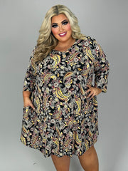 51 PQ {All This Sass} Black Yellow Paisley Print Dress EXTENDED PLUS SIZE 3X 4X 5X