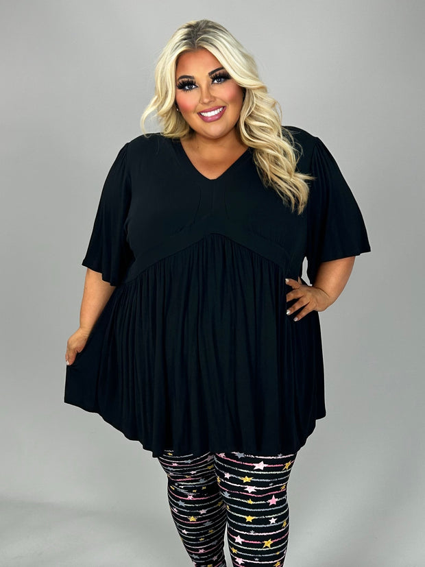 35 SSS {Catching Glances} Black V-Neck Babydoll Tunic  PLUS SIZE XL 2X May Size Down 1 Size)