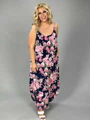 LD-C {Keep Going On} Navy/Pink Floral Maxi Dress PLUS SIZE XL 2X 3X