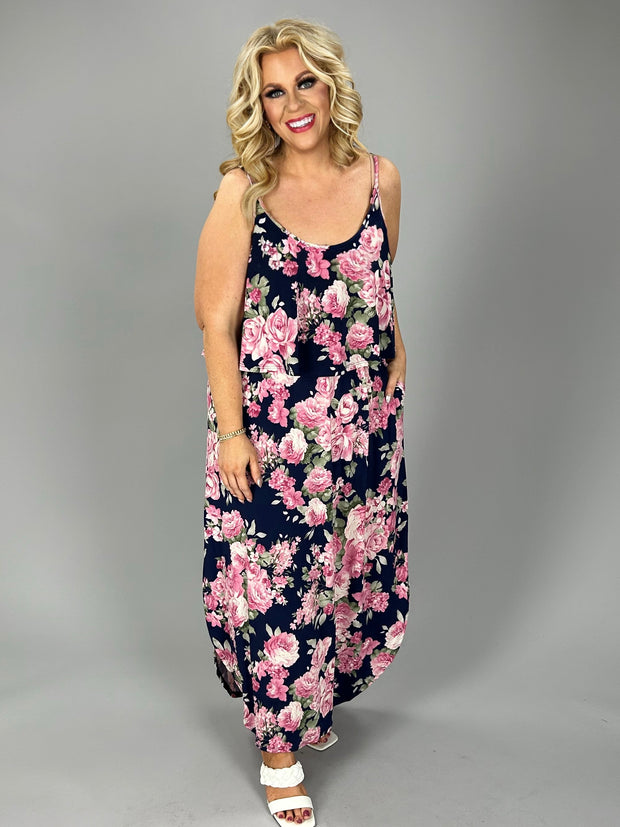 LD-C {Keep Going On} Navy/Pink Floral Maxi Dress PLUS SIZE XL 2X 3X