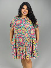 78 PSS {Part Of My World} Neon Pink/Mint Print Dress PLUS SIZE 1X 2X 3X