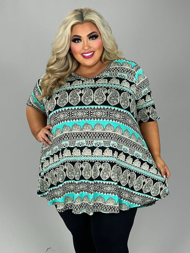 31 PSS {Devoted To Paisley} Mint  Paisley Print V-Neck Tunic PLUS SIZE XL 2X 3X